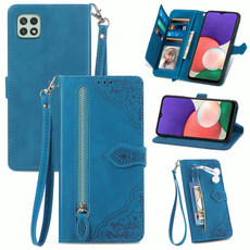 For Samsung Galaxy A22 5G Embossed Flower Shockproof Leather Phone Case(Blue) For Samsung Galaxy A22 5G Embossed Flower Shockproof Leather Phone Case(Blue)