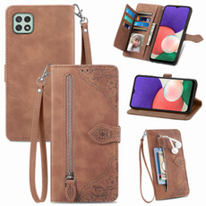 For Samsung Galaxy A22 5G Embossed Flower Shockproof Leather Phone Case(Brown) For Samsung Galaxy A22 5G Embossed Flower Shockproof Leather Phone Case(Brown)