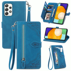 For Samsung Galaxy A52s 5G Embossed Flower Shockproof Leather Phone Case(Blue)