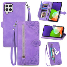 For Samsung Galaxy A22 4G Embossed Flower Shockproof Leather Phone Case(Purple) For Samsung Galaxy A22 4G Embossed Flower Shockproof Leather Phone Case(Purple)