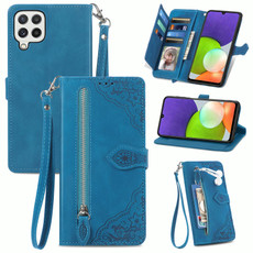For Samsung Galaxy A22 4G Embossed Flower Shockproof Leather Phone Case(Blue) For Samsung Galaxy A22 4G Embossed Flower Shockproof Leather Phone Case(Blue)