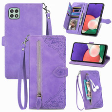 For Samsung Galaxy A22 5G Embossed Flower Shockproof Leather Phone Case(Purple) For Samsung Galaxy A22 5G Embossed Flower Shockproof Leather Phone Case(Purple)