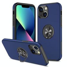 For iPhone 14 Plus Magnetic Ring Kickstand Shockproof Phone Case (Blue)