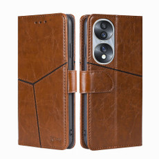 For Honor 70 Geometric Stitching Horizontal Flip Leather Phone Case(Light Brown)