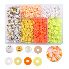 2 PCS 6 Grids Soft Pottery Beading Set DIY Bracelet Necklace Making(Orange)
