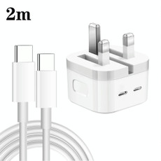 PD 35W Dual USB-C / Type-C Ports Charger with 2m Type-C to Type-C Data Cable, UK Plug