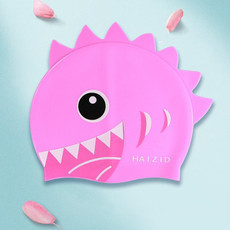 HAIZID 2 PCS Cute Cartoon Waterproof Silicone Children Swimming Cap(Shark Tooth Pink)