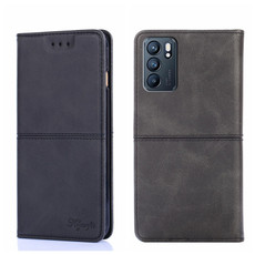 For OPPO Reno6 5G Cow Texture Magnetic Horizontal Flip Leather Phone Case(Black)