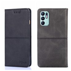 For OPPO Reno6 4G Cow Texture Magnetic Horizontal Flip Leather Phone Case(Black)