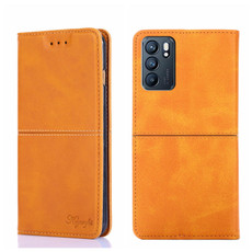 For OPPO Reno6 5G Cow Texture Magnetic Horizontal Flip Leather Phone Case(Light Brown)