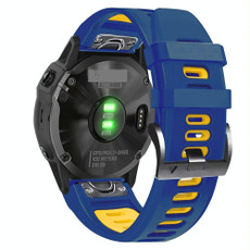 For Garmin Fenix 6 22mm Silicone Sports Two-Color Watch Band(Midnight Blue+Yellow) For Garmin Fenix 6 22mm Silicone Sports Two-Color Watch Band(Midnight Blue+Yellow)