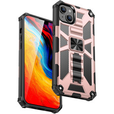 For iPhone 14 Plus Armor Shockproof TPU + PC Magnetic Protective Phone Case with Holder (Rose Gold)