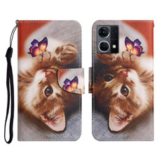 For OPPO Reno7 4G Colored Drawing Pattern Flip Leather Phone Case(Butterfly Cat) For OPPO Reno7 4G Colored Drawing Pattern Flip Leather Phone Case(Butterfly Cat)