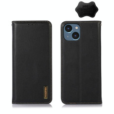 For iPhone 14 KHAZNEH Nappa Top Layer Cowhide Leather Phone Case (Black)