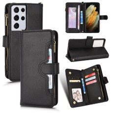 For Samsung Galaxy S21 Ultra 5G Litchi Texture Zipper Leather Phone Case(Black)