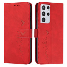 For Samsung Galaxy S21 Ultra Skin Feel Heart Pattern Leather Phone Case(Red)