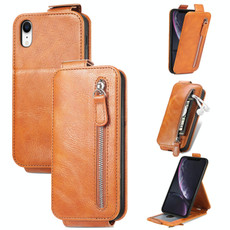 For iPhone XR Zipper Wallet Vertical Flip Leather Phone Case(Brown)