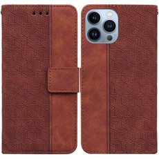 For iPhone 14 Pro Max Geometric Embossed Leather Phone Case (Brown)