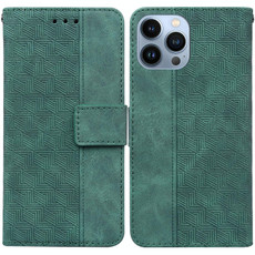 For iPhone 14 Pro Max Geometric Embossed Leather Phone Case (Green)