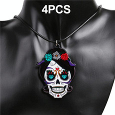 4 PCS Halloween Skull Necklace Acrylic Personalized Pendant Jewelry(Women Ghost)