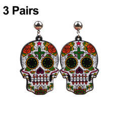 3 Pairs Halloween Jewelry Acrylic Personal Skull Earrings(Flower Ghost Head)
