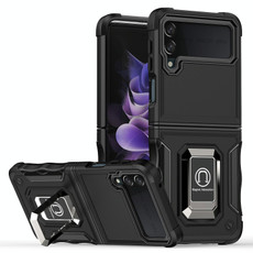 For Samsung Galaxy Z Flip4 Ring Holder Non-slip Shockproof Armor Phone Case(Black)