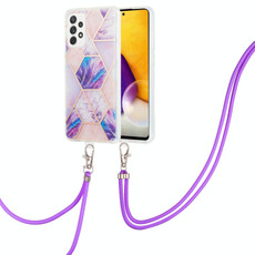 For Samsung Galaxy A33 5G Electroplating Splicing Marble TPU Phone Case with Lanyard(Light Purple)