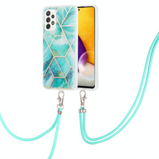 For Samsung Galaxy A53 5G Electroplating Splicing Marble TPU Phone Case with Lanyard(Blue)