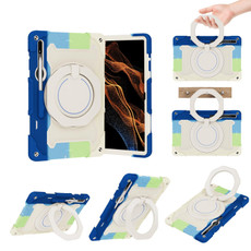 For Samsung Galaxy Tab S8 Ultra Armor Contrast Color Silicone + PC Tablet Case(Colorful Blue)