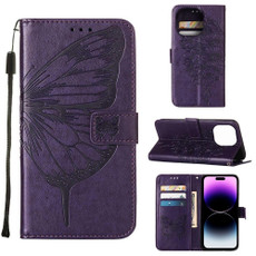 For iPhone 14 Pro Embossed Butterfly Leather Phone Case (Dark Purple) For iPhone 14 Pro Embossed Butterfly Leather Phone Case (Dark Purple)