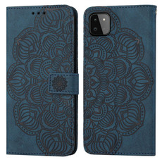 For Samsung Galaxy A22 5G Mandala Embossed Flip Leather Phone Case(Blue)