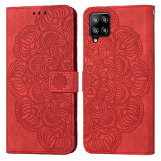 For Samsung Galaxy A22 4G Mandala Embossed Flip Leather Phone Case(Red)