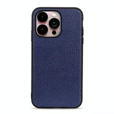 For iPhone 14 Pro Max Litchi Texture Genuine Leather Phone Case (Blue)