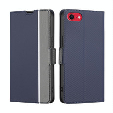 For iPhone SE 2022 / SE 2020 / 8 / 7 Twill Texture Side Button Leather Phone Case(Blue)