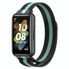 For Huawei Band 7 Milan Magnetic Watch Band(Black+Green)