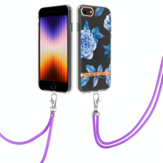 For iPhone SE 2022/SE 2020/8/7 Flowers Series TPU Phone Case with Lanyard(Blue Peony)