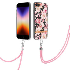 For iPhone SE 2022/SE 2020/8/7 Flowers Series TPU Phone Case with Lanyard(Pink Gardenia)