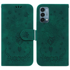 For OnePlus Nord N200 5G Butterfly Rose Embossed Leather Phone Case(Green) For OnePlus Nord N200 5G Butterfly Rose Embossed Leather Phone Case(Green)