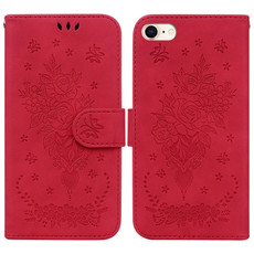 For iPhone SE 2022 / SE 2020 / 8 / 7 Butterfly Rose Embossed Leather Phone Case(Red)