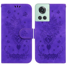 For OnePlus 10R / Ace Butterfly Rose Embossed Leather Phone Case(Purple)