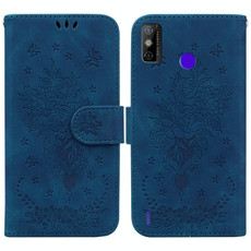 For Tecno Spark Go 2022 / Spark 6 Go Butterfly Rose Embossed Leather Phone Case(Blue)