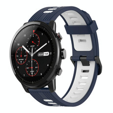 For Amazfit 3 22mm Vertical Pattern Two-Color Silicone Watch Band(Dark Blue+White)