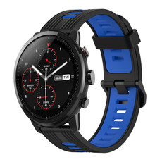 For Amazfit 3 22mm Vertical Pattern Two-Color Silicone Watch Band(Black+Blue)