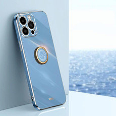 For iPhone 15 Pro Max XINLI Straight Edge 6D Electroplate TPU Phone Case with Ring Holder(Celestial Blue)