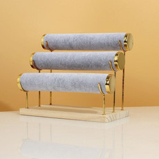 Three Layer Wooden Bottom Metal Stand Jewelry Display Stand Bracelet Watch Bangle Show Rack, Color: Fraded Flower Velvet Three Layer Wooden Bottom Metal Stand Jewelry Display Stand Bracelet Watch Bangle Show Rack, Color: Fraded Flower Velvet