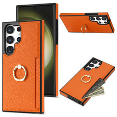 For Samsung Galaxy S22 Ultra 5G Ring Card  Litchi Leather Back Phone Case(Orange) For Samsung Galaxy S22 Ultra 5G Ring Card  Litchi Leather Back Phone Case(Orange)