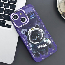 For iPhone 14 Liquid Angel Eyes Little Black Cat TPU Phone Case(Purple)