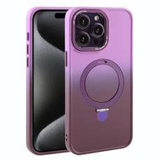 For iPhone 15 Pro Max Gradient MagSafe Holder Liquid TPU Hybrid PC Phone Case(Purple Wine Red)