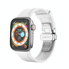Metal Butterfly Buckle Silicone Watch Band For Apple Watch Ultra 2 49mm(White)