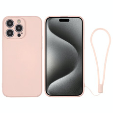 For iPhone 15 Pro Max Silicone Phone Case with Wrist Strap(Pink)